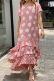 Spot Print Irregular Length Ruffles Hem T Shirt Dress