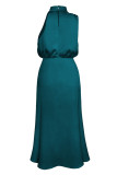 Ruched Cut Shoulder Sleeveless Sily Maxi Dress