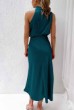 Ruched Cut Shoulder Sleeveless Sily Maxi Dress