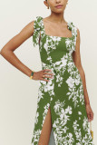 Tie Strap Floral Printed Side Split Cami Dress