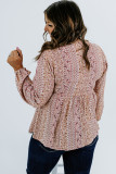 Red Floral Embroidered Plus Size Babydoll Blouse
