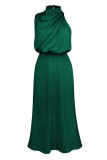 Ruched Cut Shoulder Sleeveless Sily Maxi Dress