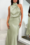Ruched Cut Shoulder Sleeveless Sily Maxi Dress