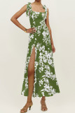 Tie Strap Floral Printed Side Split Cami Dress