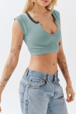 Plain V Neck Rib Crop Top