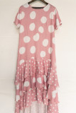 Spot Print Irregular Length Ruffles Hem T Shirt Dress