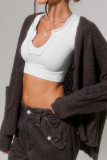 Plain V Neck Rib Crop Top