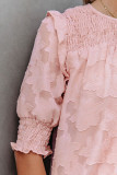 Pink Smocked Jacquard Textured Blouse