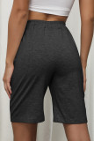 Plain Drawstring Pockets Knee Length Shorts