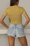 Turn Down Collar Button Knit Crop Top