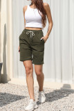 Plain Drawstring Pockets Knee Length Shorts