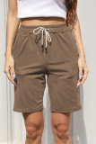 Plain Drawstring Pockets Knee Length Shorts