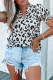 White Leopard Notch Neck Bubble Sleeve Blouse