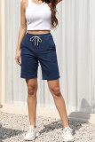 Plain Drawstring Pockets Knee Length Shorts