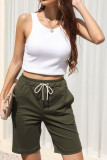 Plain Drawstring Pockets Knee Length Shorts