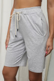Plain Drawstring Pockets Knee Length Shorts