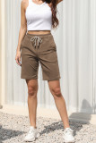 Plain Drawstring Pockets Knee Length Shorts