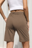 Plain Drawstring Pockets Knee Length Shorts