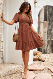 Brown Swiss Dot Lace Splice Swing Dress