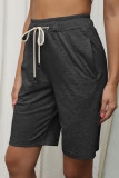Plain Drawstring Pockets Knee Length Shorts