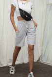 Plain Drawstring Pockets Knee Length Shorts