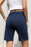 Plain Drawstring Pockets Knee Length Shorts