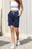 Plain Drawstring Pockets Knee Length Shorts