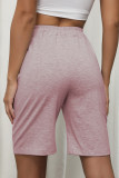 Plain Drawstring Pockets Knee Length Shorts