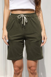Plain Drawstring Pockets Knee Length Shorts