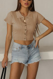 Turn Down Collar Button Knit Crop Top