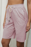 Plain Drawstring Pockets Knee Length Shorts