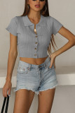 Turn Down Collar Button Knit Crop Top
