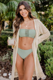 Beige Long Sleeve Fishnet Knitted Beach Cover up