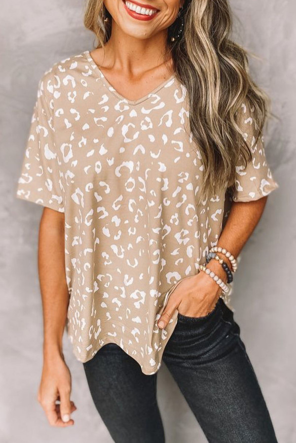 Apricot Leopard Spots Print Loose T Shirt