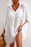 White Tassel Hooded Oversized Beach Cover Up