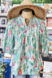 Textured V Neck Smocked Puffy Sleeves Blouse Top