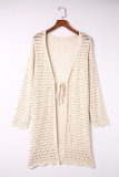Beige Long Sleeve Fishnet Knitted Beach Cover up