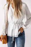 White Swiss Dot Buttoned Drawstring Peplum Blouse