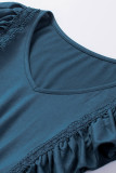 Blue Ruched Flounce V Neck Sleeveless Peplum Top