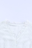 White Swiss Dot Buttoned Drawstring Peplum Blouse
