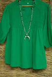 Textured V Neck Smocked Puffy Sleeves Blouse Top
