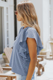 Sky Blue Ribbed Knit Ruffled Short Sleeve T Shirt