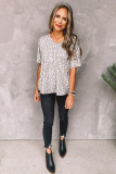 Gray Leopard Spots Print Loose T Shirt
