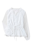 White Swiss Dot Buttoned Drawstring Peplum Blouse