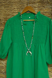 Textured V Neck Smocked Puffy Sleeves Blouse Top