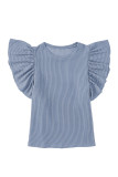 Sky Blue Ribbed Knit Ruffled Short Sleeve T Shirt