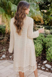 Beige Long Sleeve Fishnet Knitted Beach Cover up