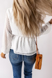 White Swiss Dot Buttoned Drawstring Peplum Blouse