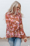 Multicolor Split V Neck Bubble Sleeves Floral Shift Top