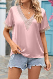 V Neck Lace Edge Silky Top